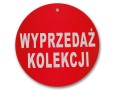Tablica tabliczka z napisami WYPRZEDAŻ KOLEKCJI kartonowa okrągła