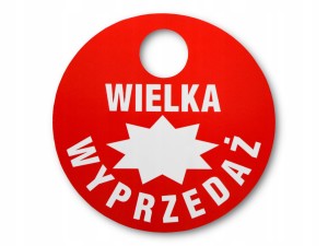 Tablica - etykieta okrągła WIELKA  WYPRZEDAŻ  fi 15cm