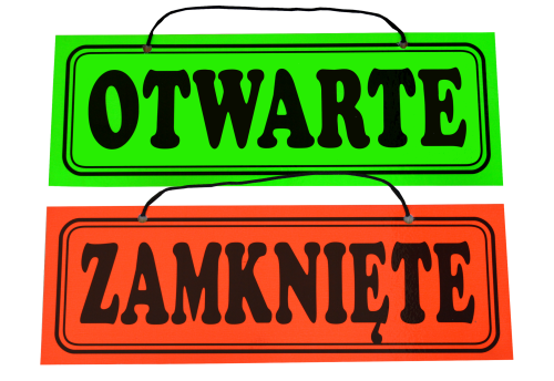 Tablica tabliczka z napisami etykieta otwarte zamknięte dwustronna