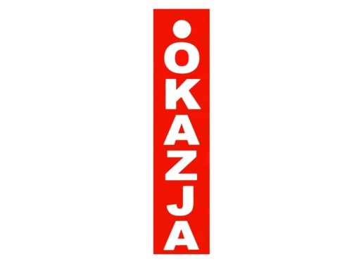 Tablica tabliczka z napisami etykieta kartonowa OKAZJA