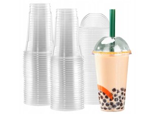 Kubki plastikowe 400 ml z wieczkiem wypukłym z dziurką, REUSE, kubki shake, do piwa, napojów, wielorazowe, 50 szt.