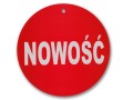 Tablica tabliczka etykieta okrągła z napisami NOWOŚĆ