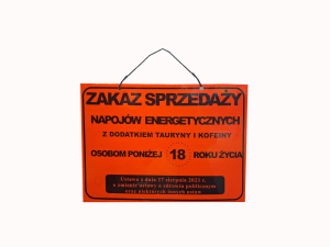 Tablica tabliczka ZAKAZ SPRZEDAŻY NAPOJÓW ENERGETYCZNYCH A4