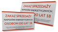 zakaz sprzedaży energetyków tabliczka na ladę do sklepu z ustawą