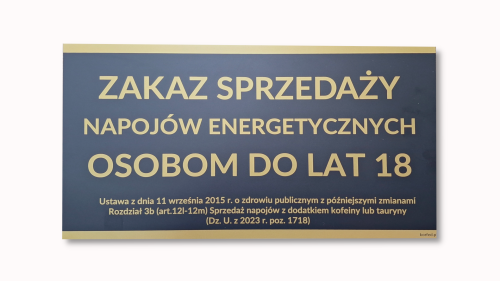 tablica zakaz sprzedaży napojów energetycznych osobom do lat 18 elegancka