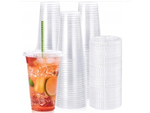 Kubki plastikowe 500 ml z wieczkiem płaskim, REUSE, kubki shake, do piwa, napojów, wielorazowe, 50 szt.