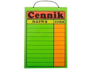 Plate with inscription: "CENNIK" A4 (1)