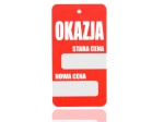Etykieta OKAZJA stara cena/nowa cena  jednostronna komplet 50 sztuk 5,5x10,5cm