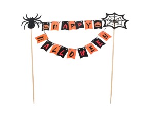 Toper na tort z nadrukiem "Happy Halloween" - dekoracja na Halloween
