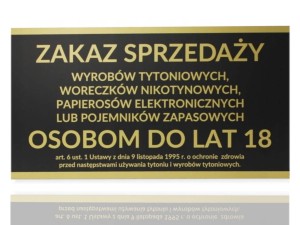 Tablica tabliczka PCV ZAKAZ SPRZEDAŻY WYROBÓW TYTONIOWYCH 16,5x30
