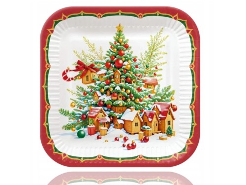 Bożonarodzeniowe Talerzyki z Choinką kwadratowe 23 cm Montip.jpg