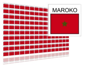 Naklejki flagi Maroka, etykiety samoprzylepne wodoodporne, Flaga + napis MAROKO, arkusz 150 szt.