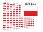 Naklejki flagi Polski, etykiety samoprzylepne wodoodporne, Flaga + napis POLSKA, arkusz 132 szt.