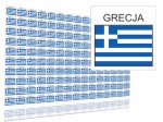 Naklejki flagi Grecja, etykiety samoprzylepne wodoodporne, Flaga + napis GRECJA, arkusz 150 szt.