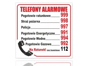 Tablica tabliczka PCV TELEFONY ALARMOWE 15x15