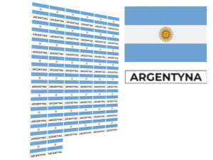 Naklejki flagi Argentyny, etykiety samoprzylepne wodoodporne, Flaga + napis ARGENTYNA, arkusz 50 szt.
