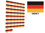 Naklejki flagi Niemiec etykiety samoprzylepne wodoodporne, Flaga + napis NIEMCY, arkusz 50 szt.