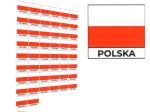 Naklejki flagi Polski, etykiety samoprzylepne wodoodporne, Flaga + napis POLSKA, arkusz 50 szt.