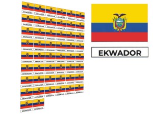 Naklejki flagi Ekwadoru, etykiety samoprzylepne wodoodporne, Flaga + napis EKWADOR, arkusz 50 szt.