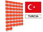 Naklejki flagi Turcji, etykiety samoprzylepne wodoodporne, Flaga + napis TURCJA, arkusz 50 szt.