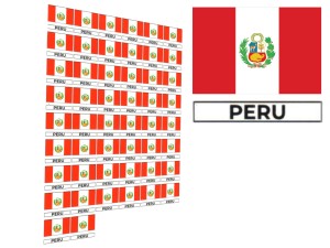 Naklejki flagi Peru, etykiety samoprzylepne wodoodporne, Flaga + napis PERU, arkusz 50 szt.