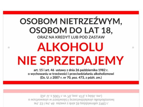 Tabliczka z napisami osobom nietrzeźwym osobom do lat 18 alkoholu nie sprzedajemy montip.jpg