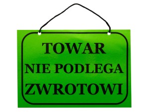 Tablica tabliczka TOWAR NIE PODLEGA ZWROTOWI A5