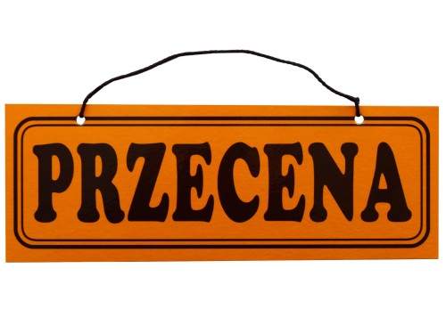 Tablica tabliczka z napisami PRZECENA
