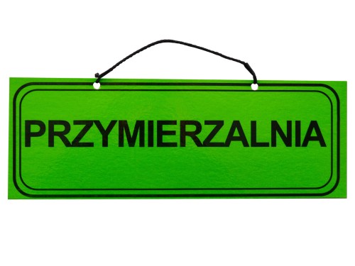 Tablica przymierzalnia z napisami etykieta