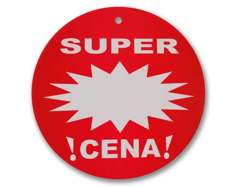 Tablica tabliczka z napisami SUPER CENA kartonowa okrągła