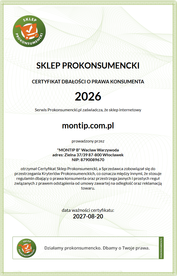 Montip ponownie z Certyfikatem Sklep Prokonsumencki 2026
